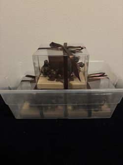 Brown stained glass wood/forest candle holder