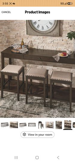 Counter Height Dining Room Table Set / Console Table with 3 Bar Stools