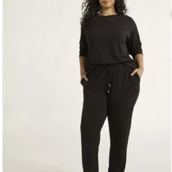Black Women's French Terry Sweatshirt and Joggers Set, 2-Piece, Size Medium (AO)