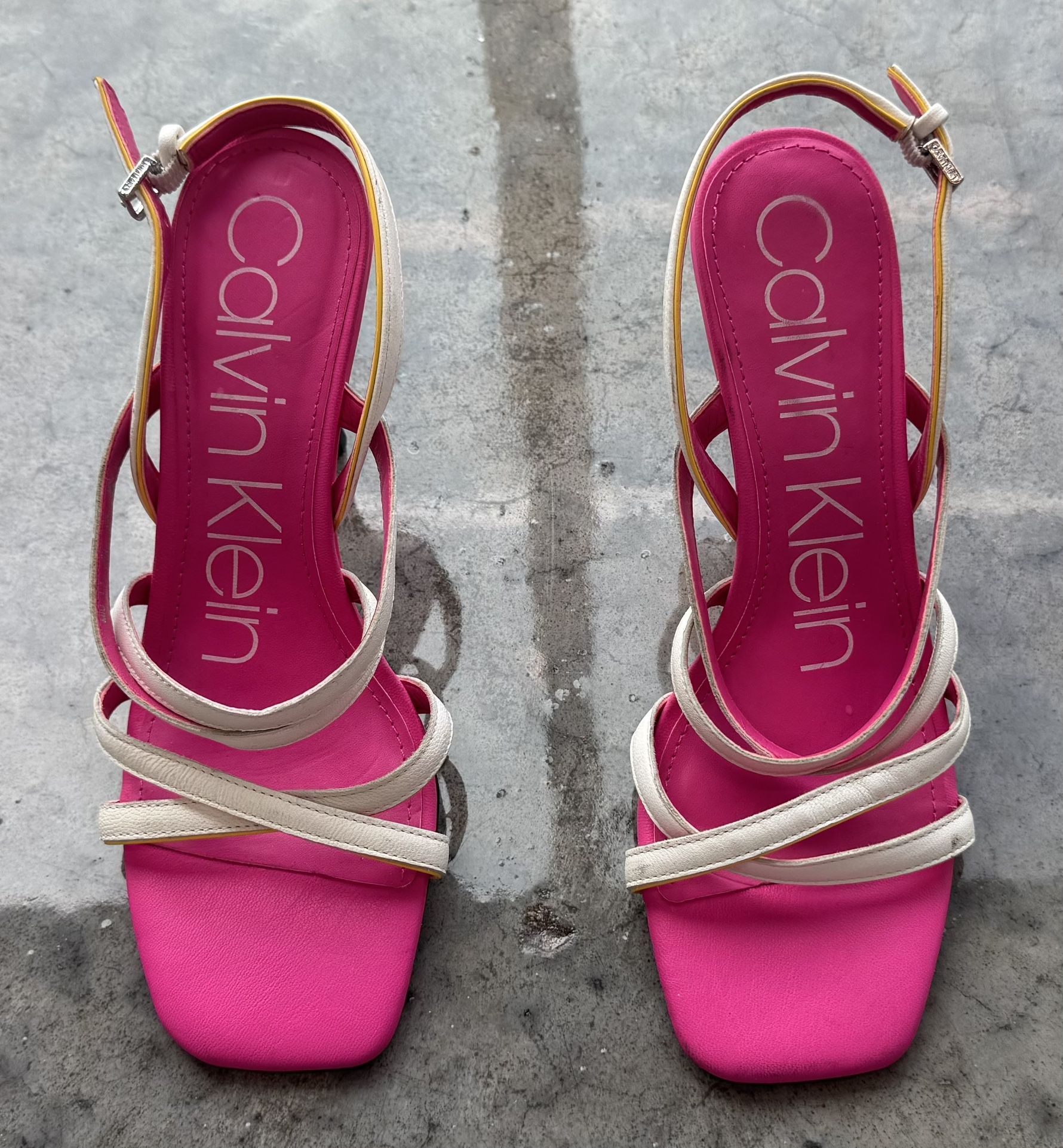 Women’s Calvin Klein Strap High Heels Pink White Size 8.5