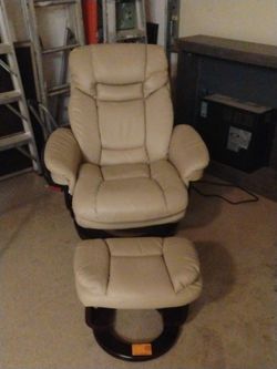 Flash furniture tan leather soft recliner with ottoman