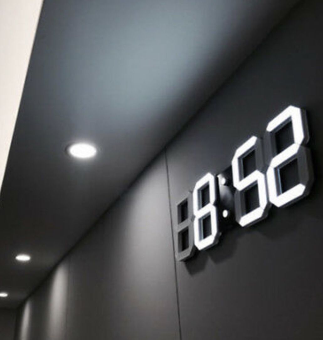 Modern Digital 3D White LED Wall Clock Alarm Clock Snooze 12/24 Hour Display USB