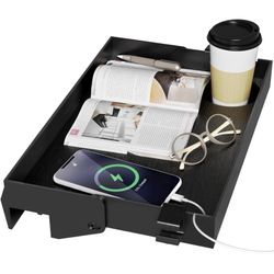 SPACELEAD Bedside Shelf for Bed – College Dorm Room Clip On Nightstand with Cup Holder black 