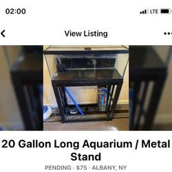 20 Gallon Long Aquarium / Metal Stand / glass lid 