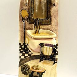C WINTERLE OLSON 3D BATHROOM WALL  ART PLAQUE.  Painted Ceramic Tile
