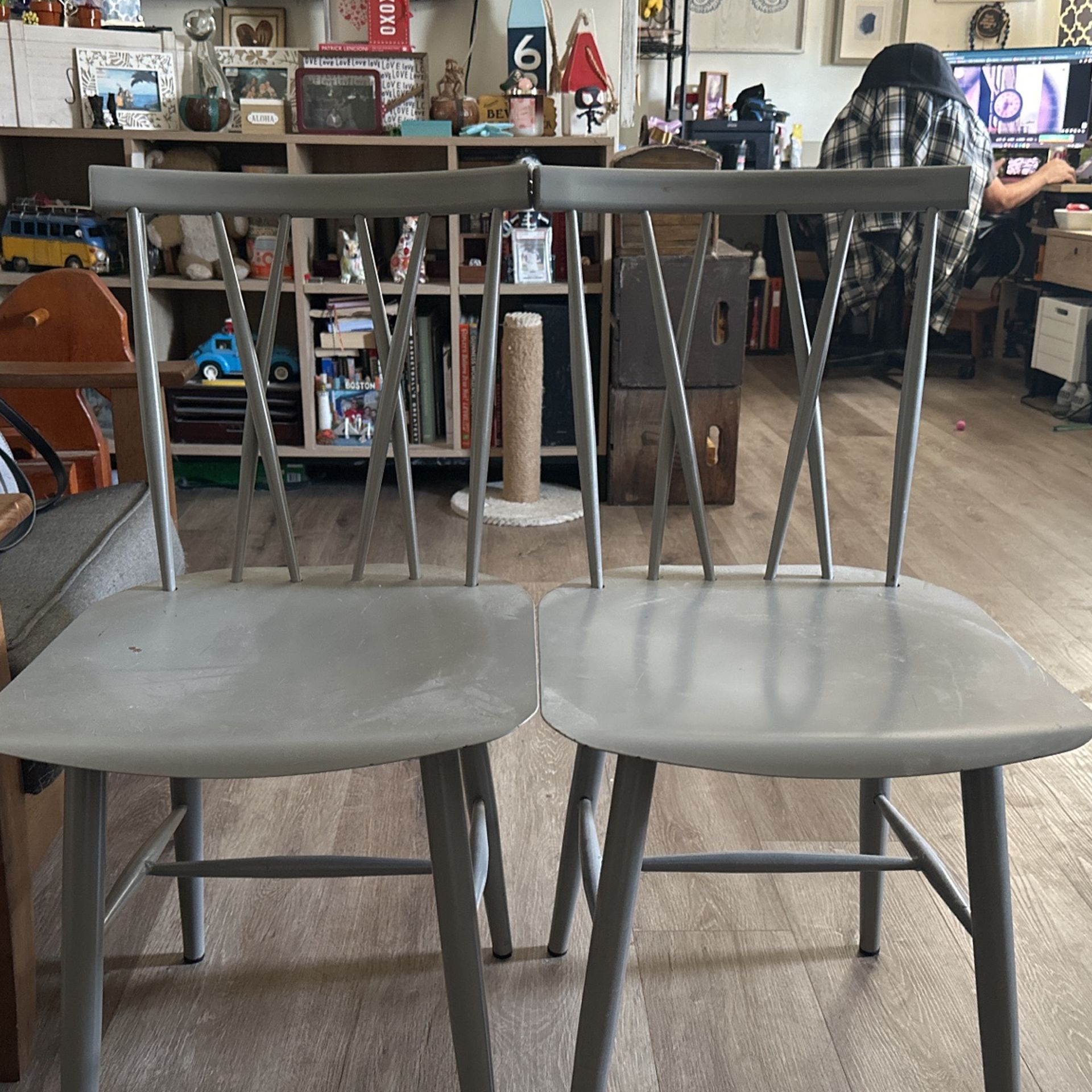 Set Of Gray Metal Dining Chairs