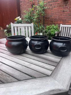 3 Vintage Halloween Blow Mold Witches Cauldrons