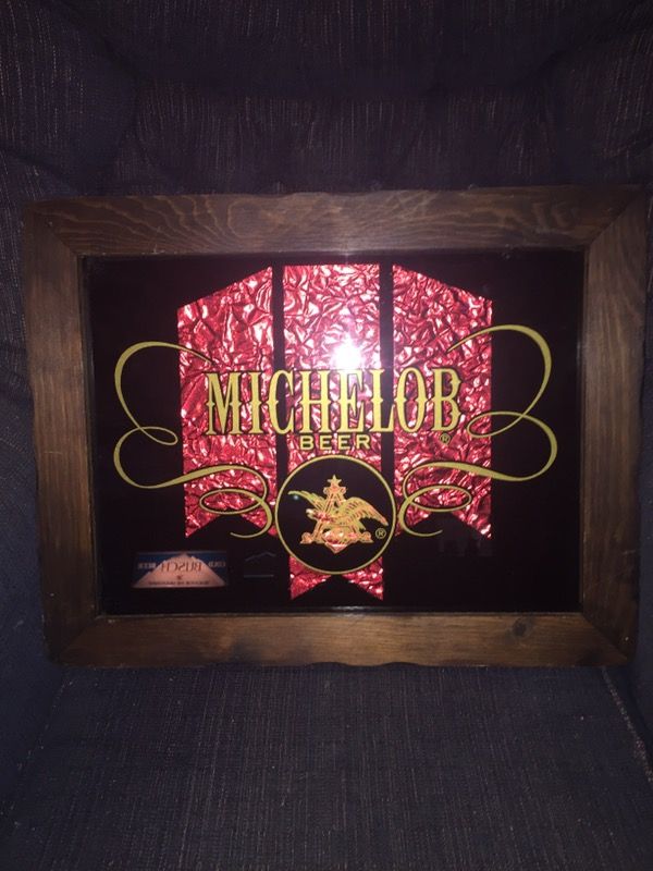 Vintage wood framed Michelob foil beer sign