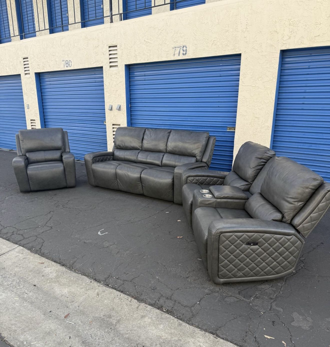 Dominick 3-Piece Gray Genuine Leather Power Reclining Set