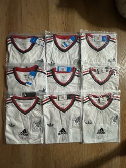 Mexican national team jerseys for $60 each; ask about sizes.