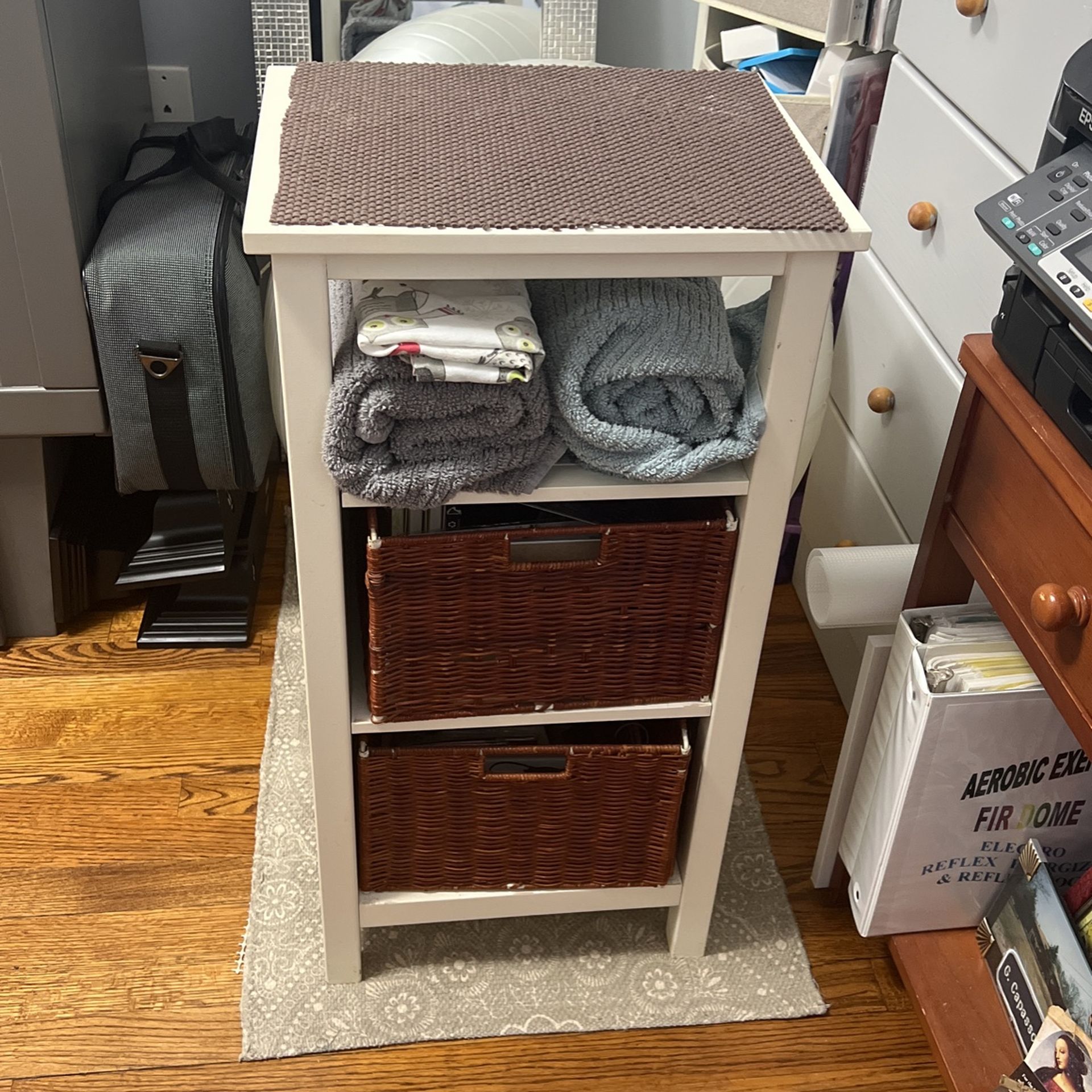 Sm Table With Open Shelf And 2 Openings For Baskets