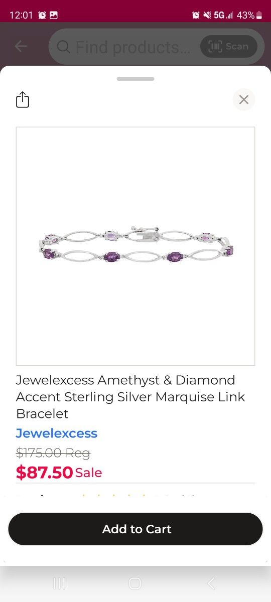 Amethyst and SS Bracelet