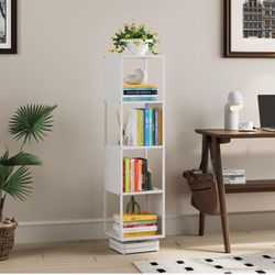 Rotating Bookshelf, 4 Tier Metal Spinning Book Shelf Tower, 360° Display Standing Bookcase for Small Space, Creative Cubic Corner Book Storage Organiz