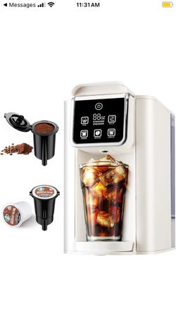 Hot & Iced Coffee Maker W/Bold Setting Single Serve Coffee Maker Reusable Filter