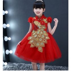 Lunar Chinese New Year Red Dress Girl Phoenix Sz 6x