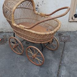 Vintage Wicker Baby Stroller 