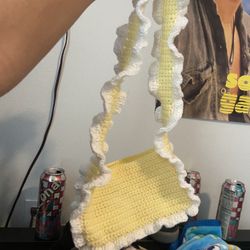 Yellow And White Handmade Crochet Purse/hand Bag 