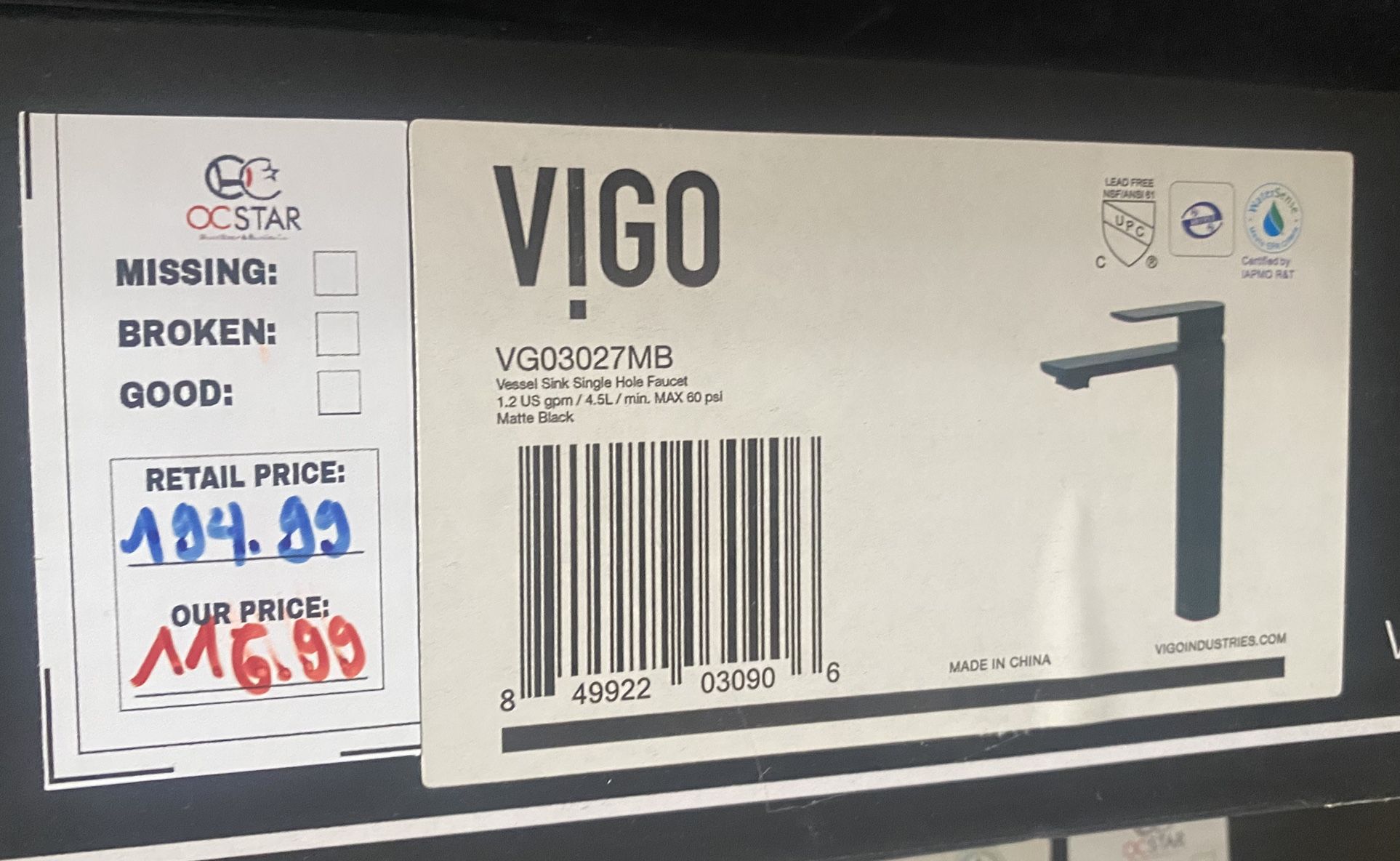 VIGO Single Handle Vessel Sink Black Faucet