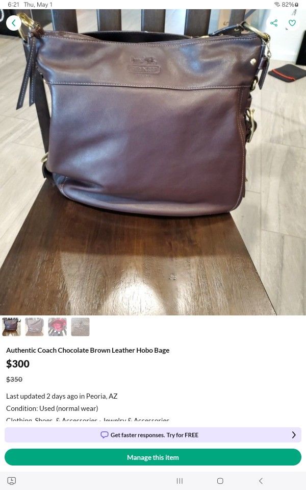 Coach Leather Hobo Bag