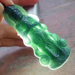 106899 VS Certified Jadeite Jade Black Green Pendant Kwan Yin Guanyin Woman buddha