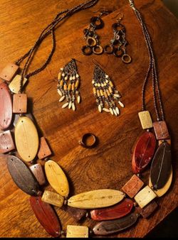Boho Wooden Jewelry Set – Statement Necklace, Earrings & Ring | Earthy Artisan Style