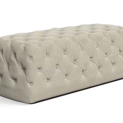 Saatva Constance Tufted Ottoman in Natural Linen