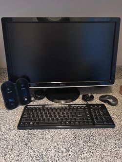 Dell monitor, keyboard, mouse and speakers