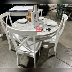 New Marble Top Round Dining Table Set With 4 Chairs 