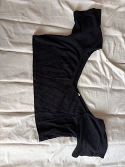 Black Ribbed Crop Top for Women