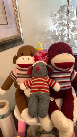 Sock Monkeys (3) Collectible 17”/ 17”/10”