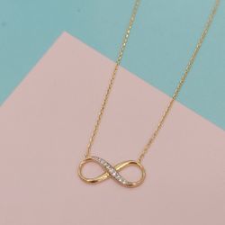 Elegant Solid 14k Gold Infinity Necklace 