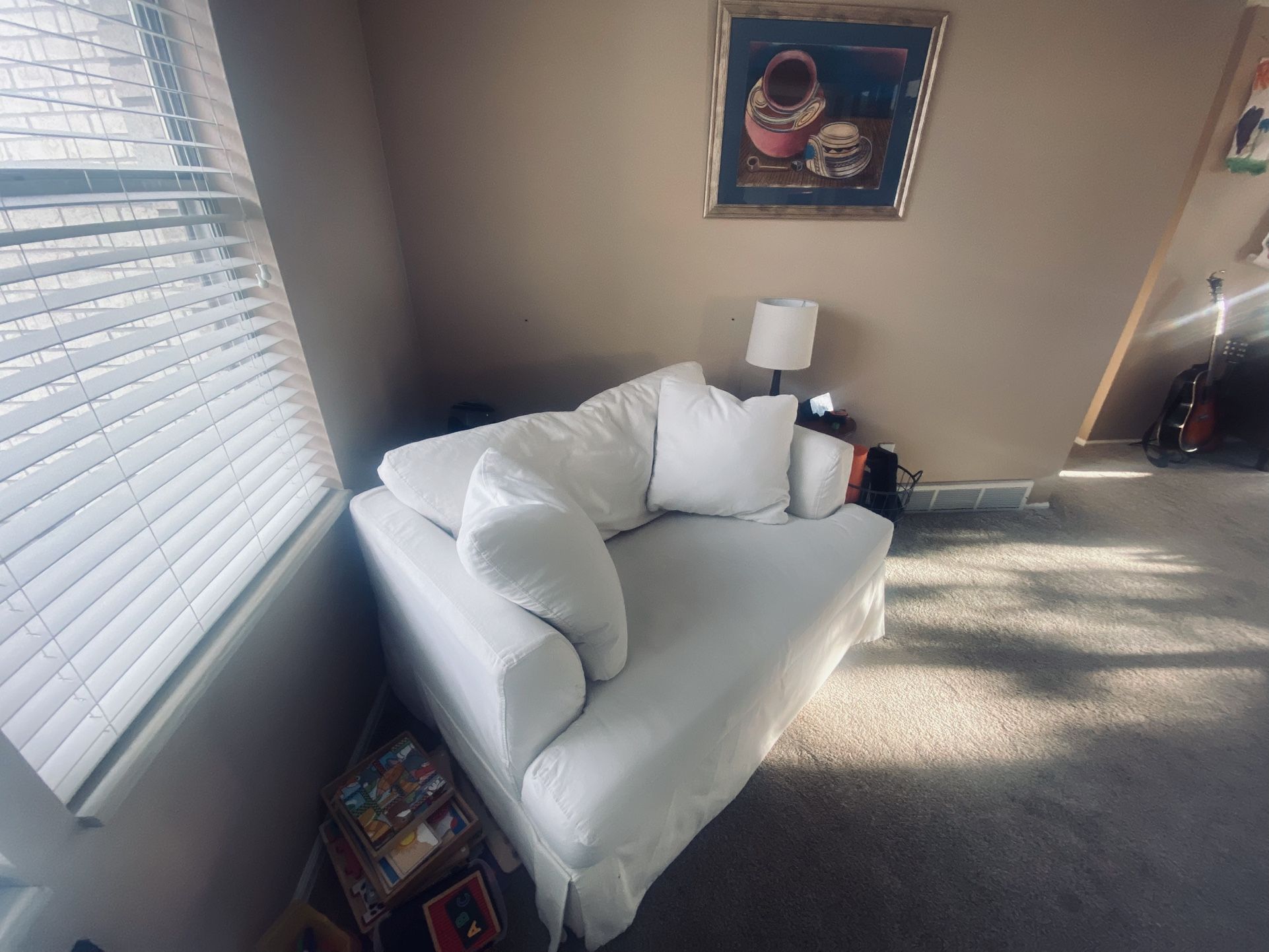 Slip-Covered Couch & Oversized Chair