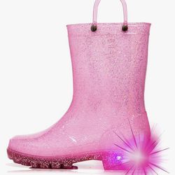HugRain Light Up Rain Boots for Little Kids Size 8