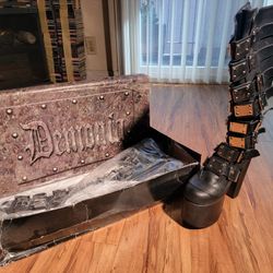 Demonia Black Leather 8-buckle Boots, Size 8