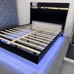 New Queen Platform Bed Frame Black LED Lights