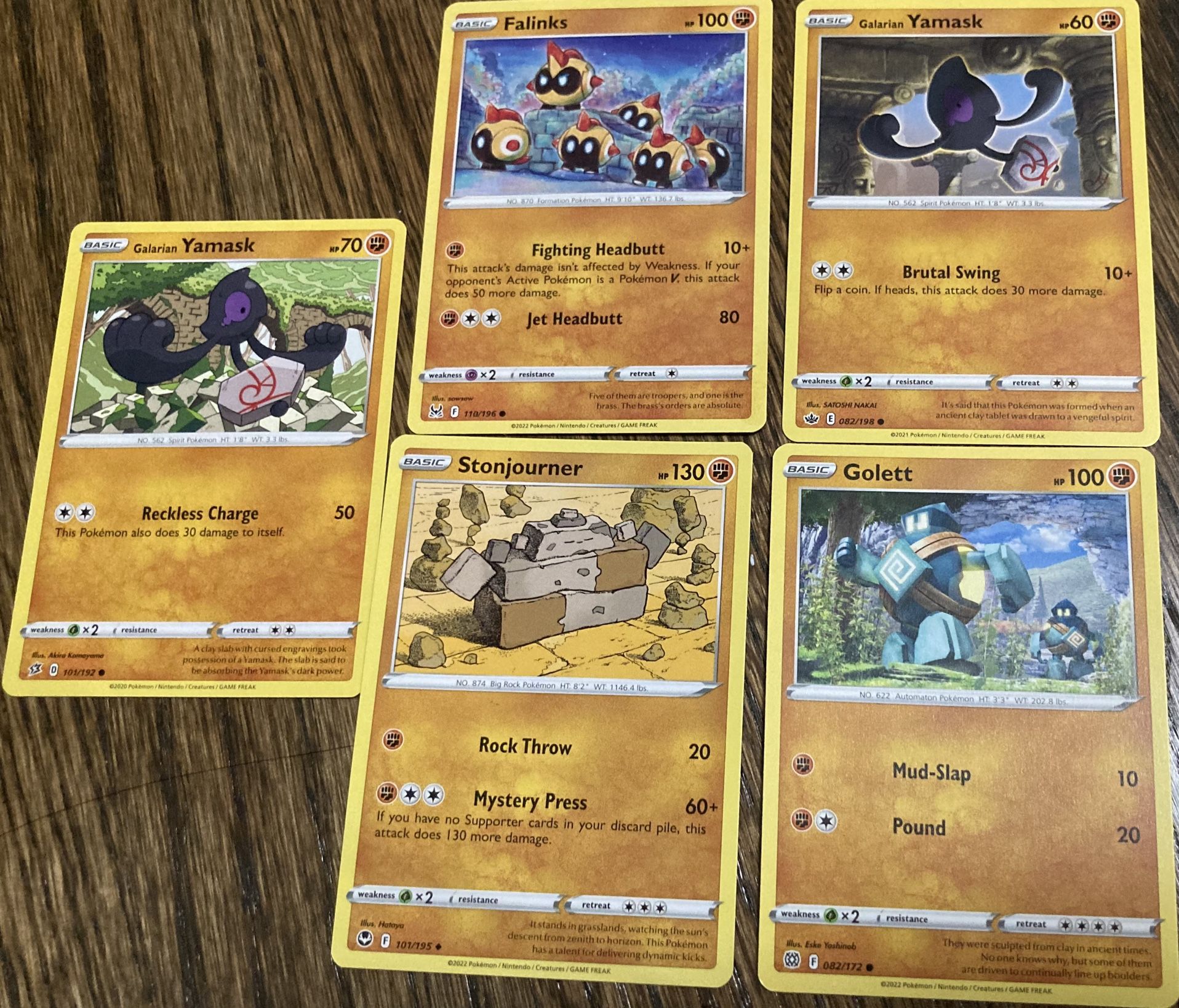 5 Fighting Yamask Falinks Stonjourner Golett Stone Golem Pokemon TCG Card Game X