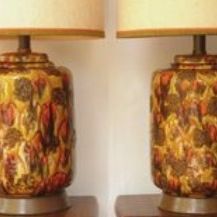 Pair Of Mid Century Lava Glazed Lamps
