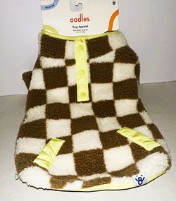 Dog Coat/Jacket Oodles Dog Apparel Fleece Brown/White Check Medium NEW