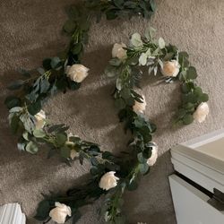 Pair Of Decorative Peonies And Eucalyptus Garland