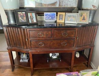 Dark Wood Sideboard with Black Stone Top