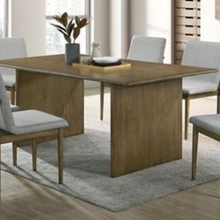 Brand New Natural Tone & Grey Mid-Century 7pc Dining Table Set 