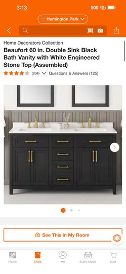 Home Decorators Collection Beaufort 60 in. Double Sink Black Bath Vanity with White Engineered Stone Top (Assembled)