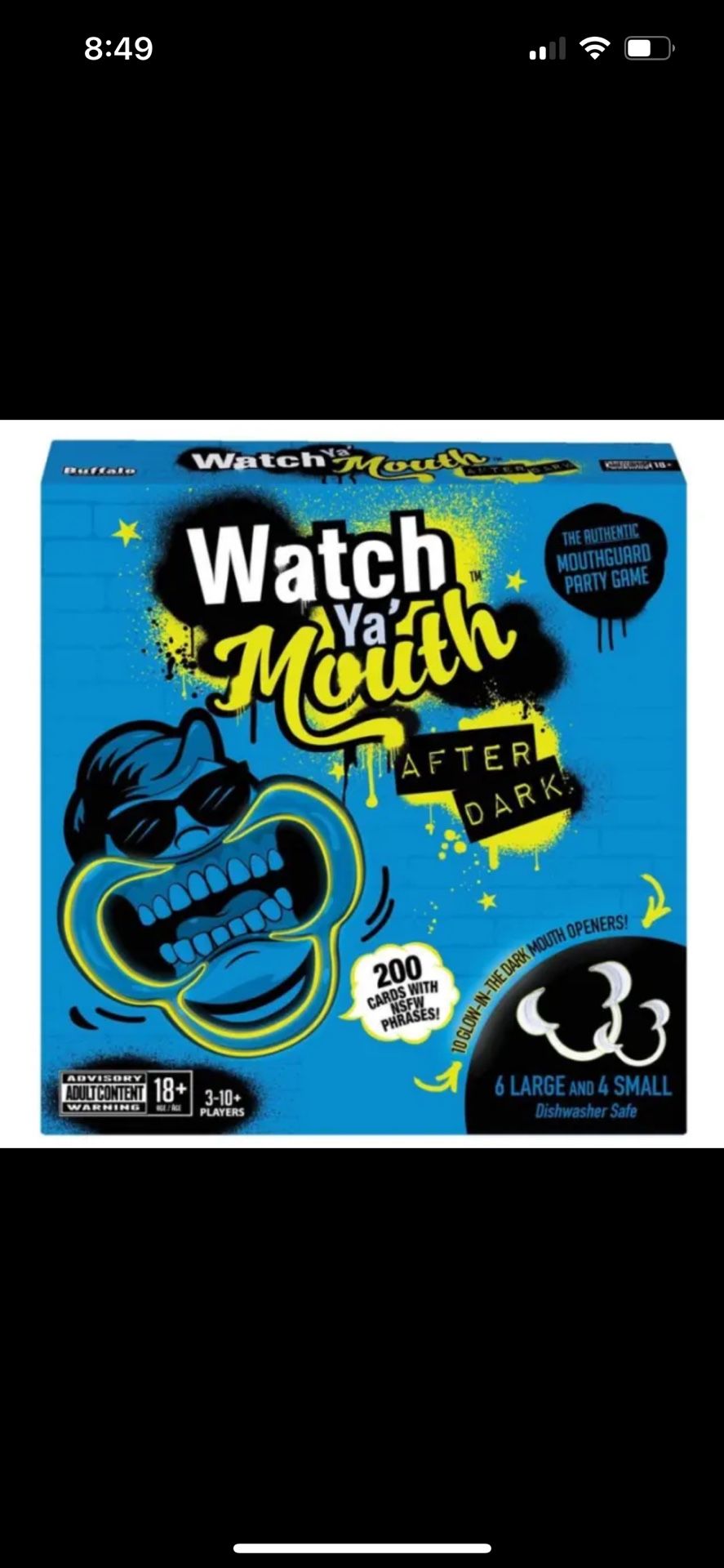 Watch Ya' Mouth After Dark Adult Party Game 200 Cards 18+ Age Glow In Dark
