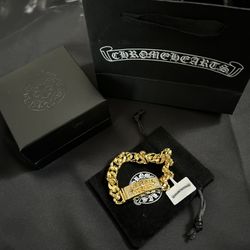 Chrome Hearts Twisted Cross Flower White Diamond Bracelet – Gold Retro Finish