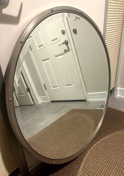 Ethan Allen 36" Round Mirror - Brushed Metal Frame