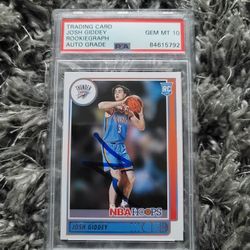 Josh Giddey Signed 2021-22 Panini NBA Hoops RC #202 RARE Psa Rookiegraph Slabbed GEM MT 10 AUTO