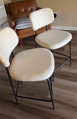 Set of 2 Cream Boucle Dining Chairs
