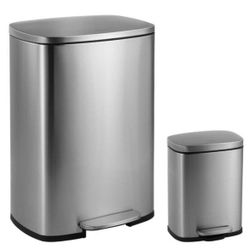 happimess HPM1011A Curtis 8-Gallon Step-Open Trash Can with Soft-Close Lid, Modern, Minimalistic, Fingerprint Proof for Home, Kitchen, Laundry Room, O