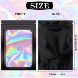 1000 Pcs Black Holographic Bags Resealable Zip 4x6 IN