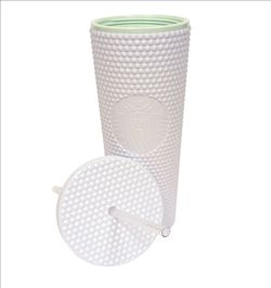 NEW Starbucks Venti Studded Cold Cup Tumbler 24 oz, White with Straw, 2024 Spring Limited Edition